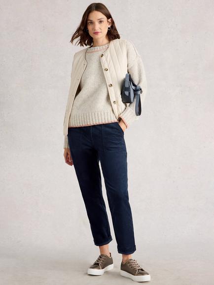 White Stuff Twister Cropped Slim Fit Corduroy Trousers, Dark Navy