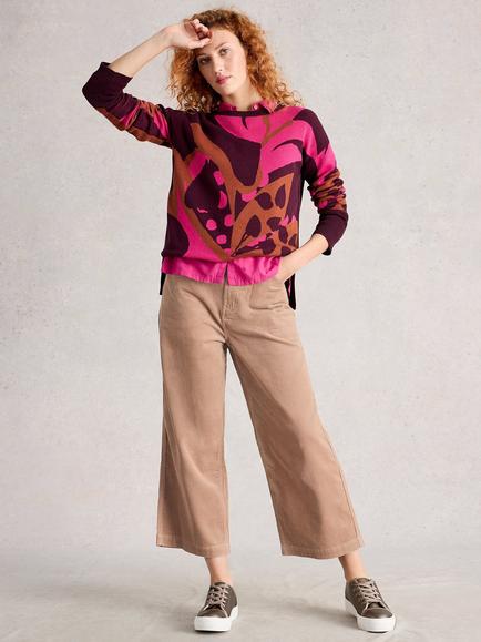 White Stuff Tia Cotton Blend Wide Leg Cropped Trousers, Natural