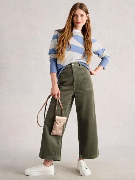 White Stuff Tia Cropped Corduroy Trousers, Mid Green, Mid Green