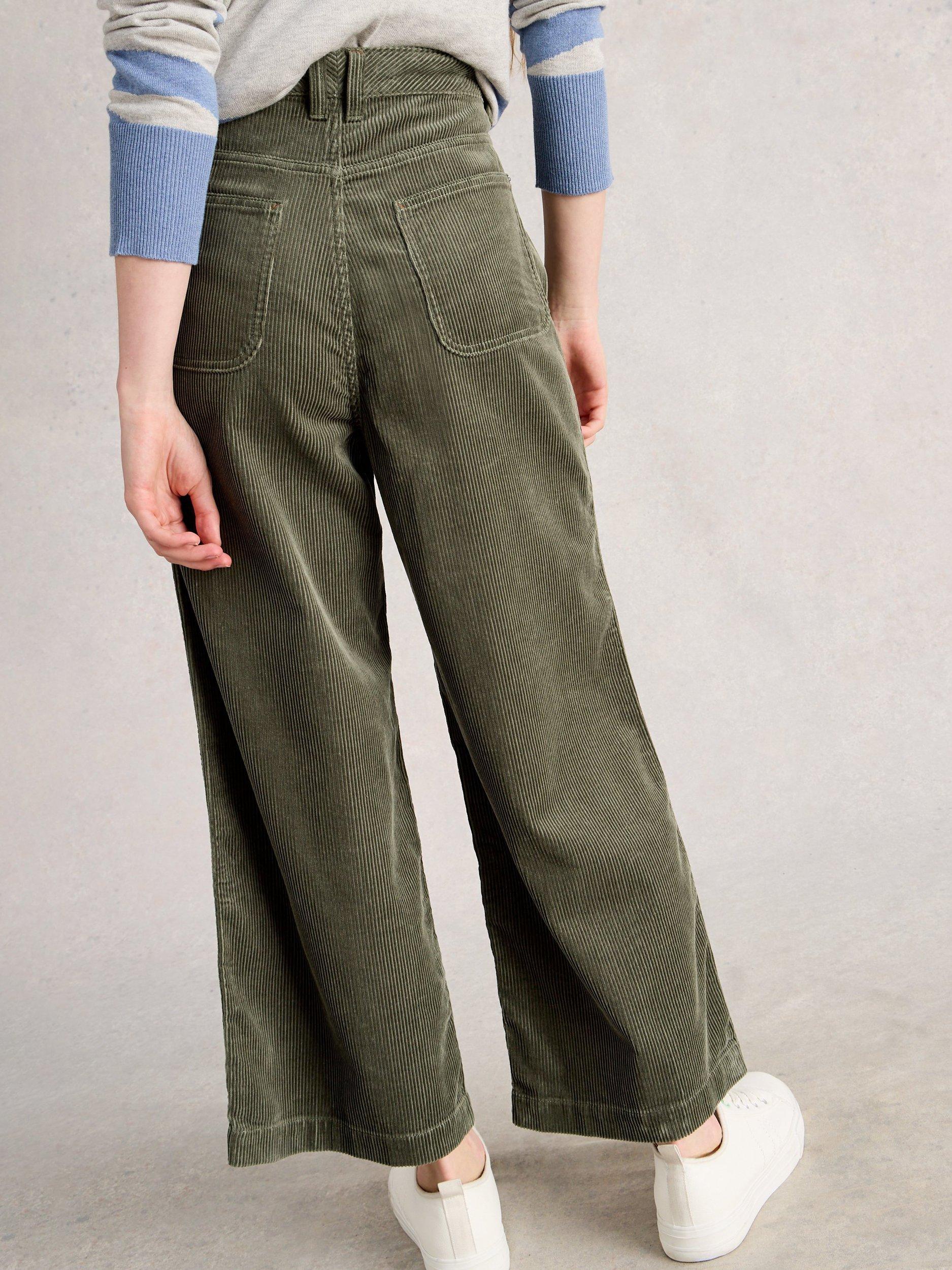 Product image 2 of 6, which shows White Stuff Tia Cropped Corduroy Trousers, Mid Green, 6S
