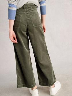 White Stuff Tia Cropped Corduroy Trousers, Mid Green - view 2, Mid Green
