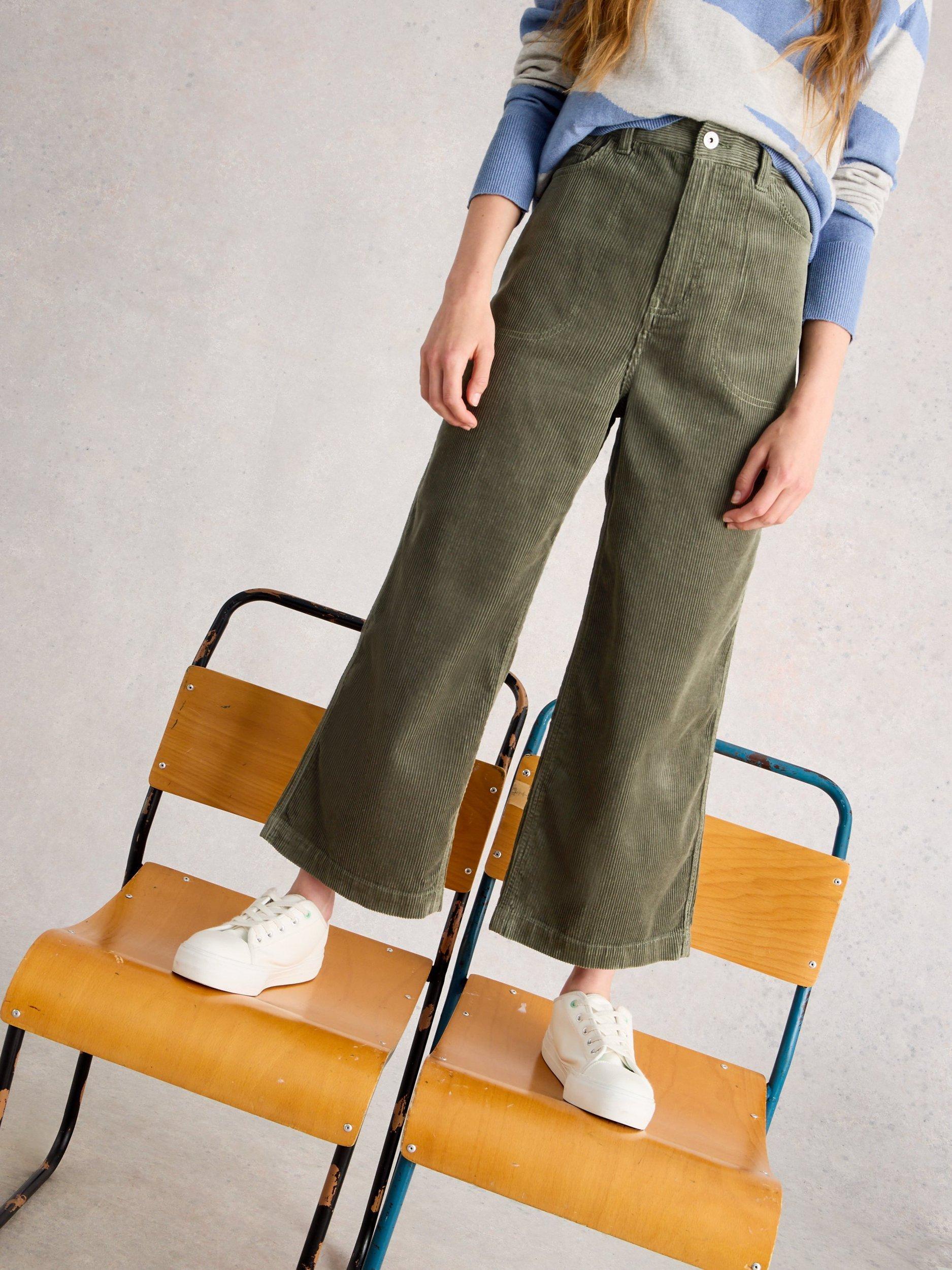 Product image 4 of 6, which shows White Stuff Tia Cropped Corduroy Trousers, Mid Green, 6S