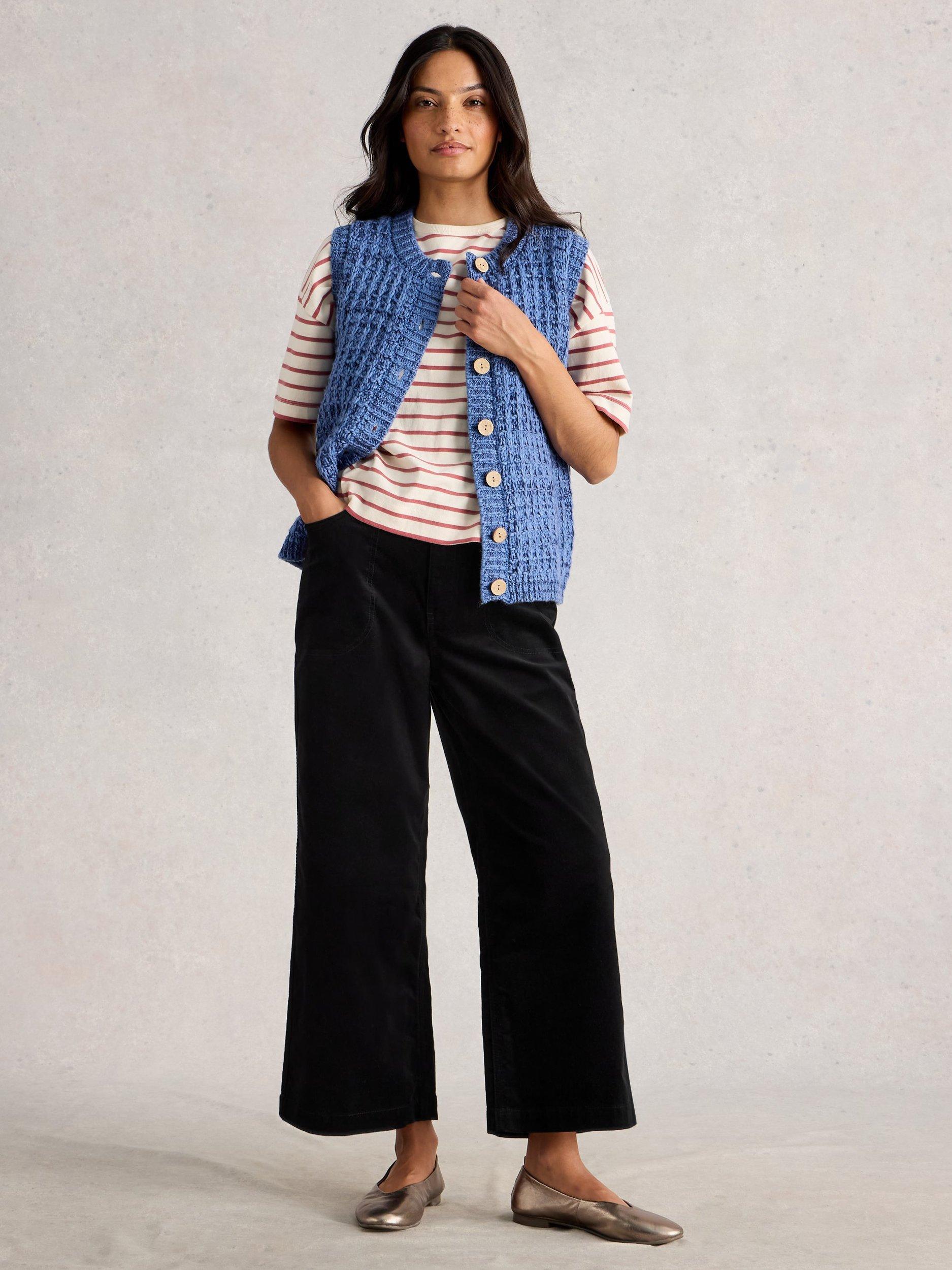 Product image 1 of 6, which shows White Stuff Tia Cotton Blend Wide Leg Trousers, Pure Black, 6R