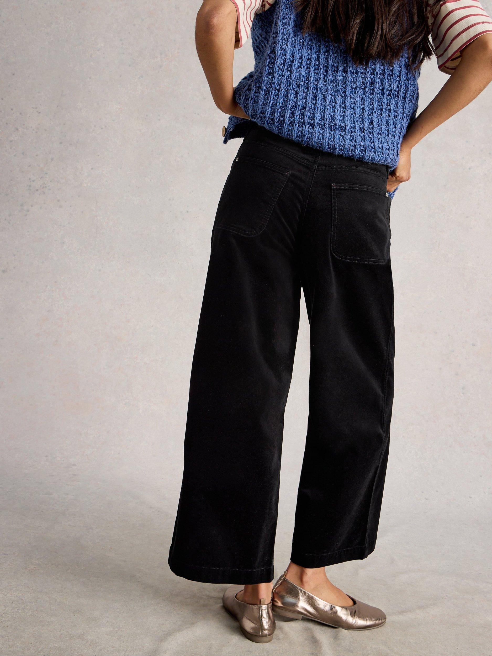 Product image 2 of 6, which shows White Stuff Tia Cotton Blend Wide Leg Trousers, Pure Black, 6R