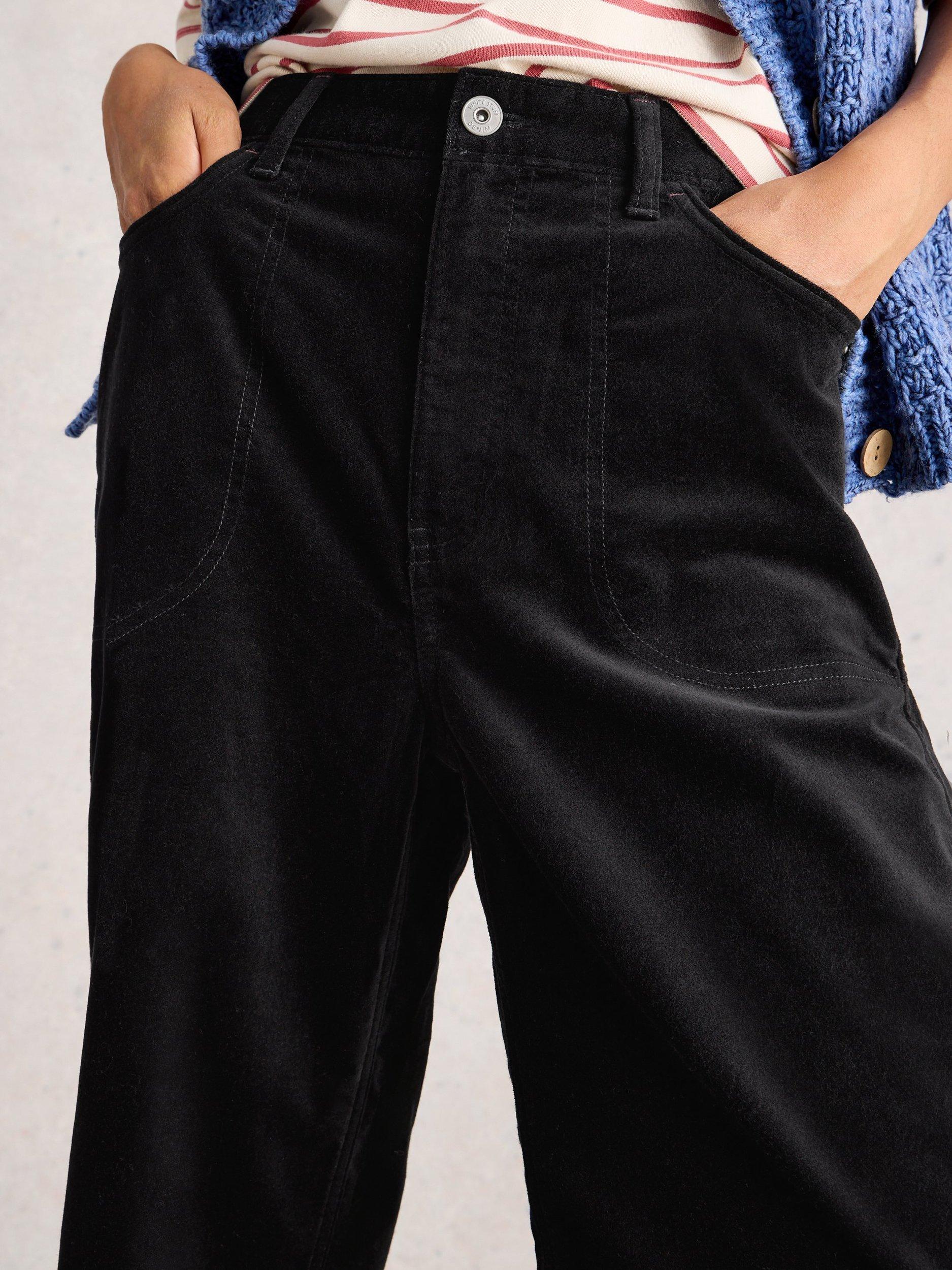 Product image 3 of 6, which shows White Stuff Tia Cotton Blend Wide Leg Trousers, Pure Black, 6R