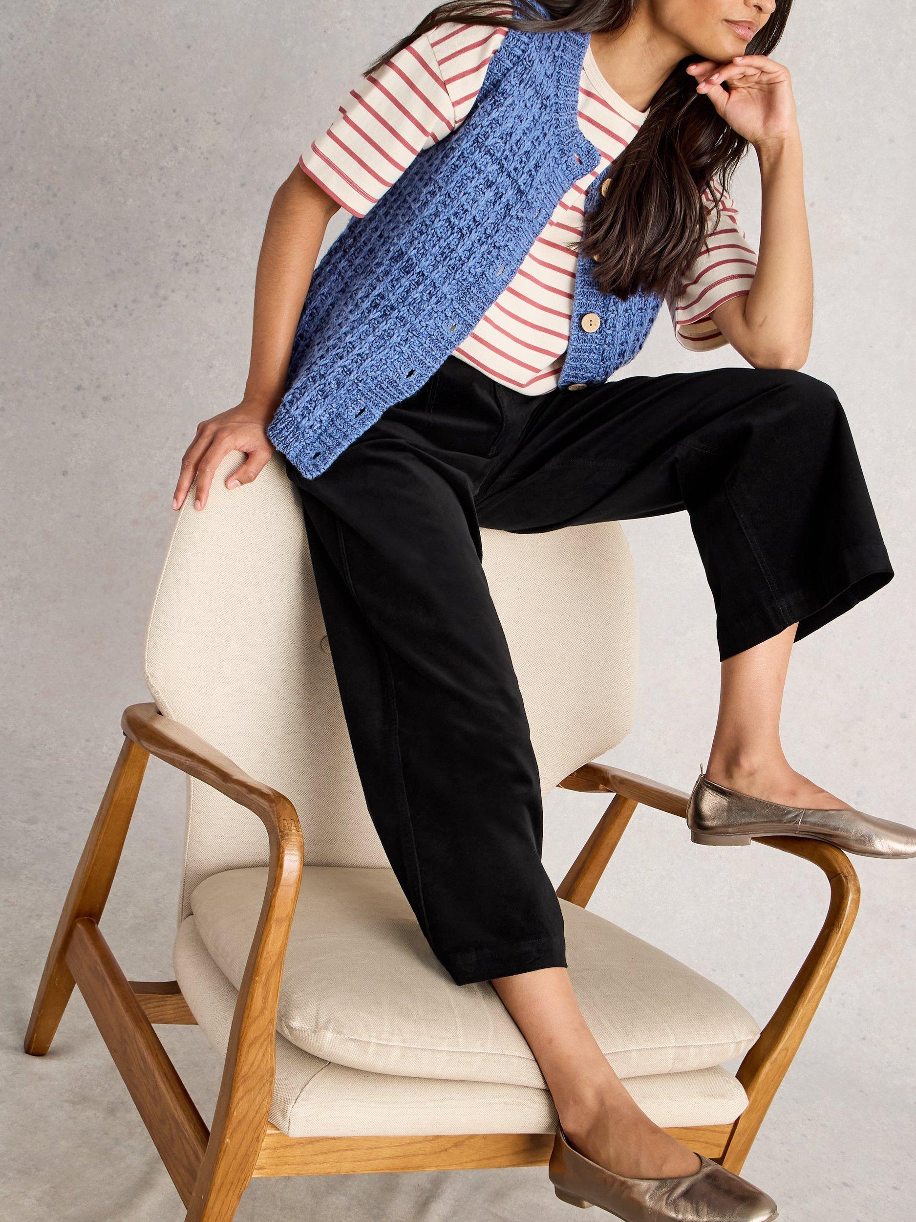 Product image 4 of 6, which shows White Stuff Tia Cotton Blend Wide Leg Trousers, Pure Black, 6R