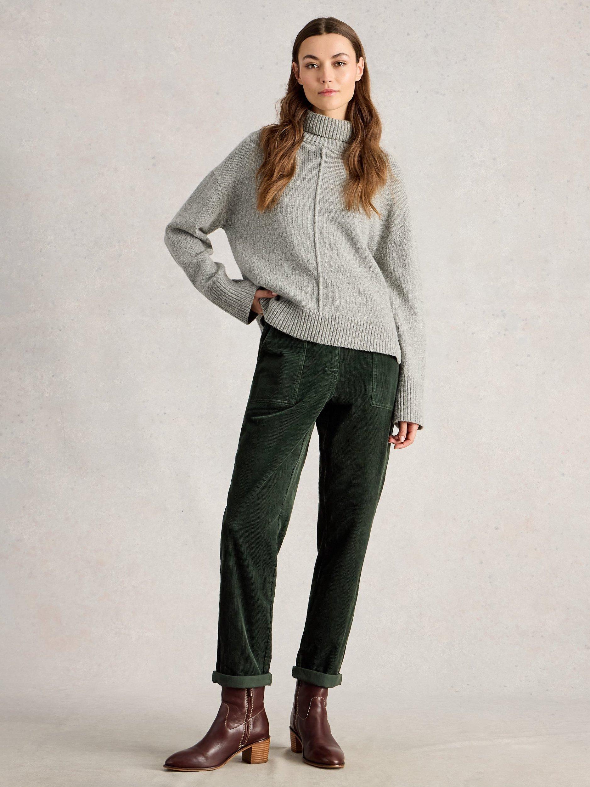 Product image 1 of 6, which shows White Stuff Twister Corduroy Trousers, Dark Green, 14R