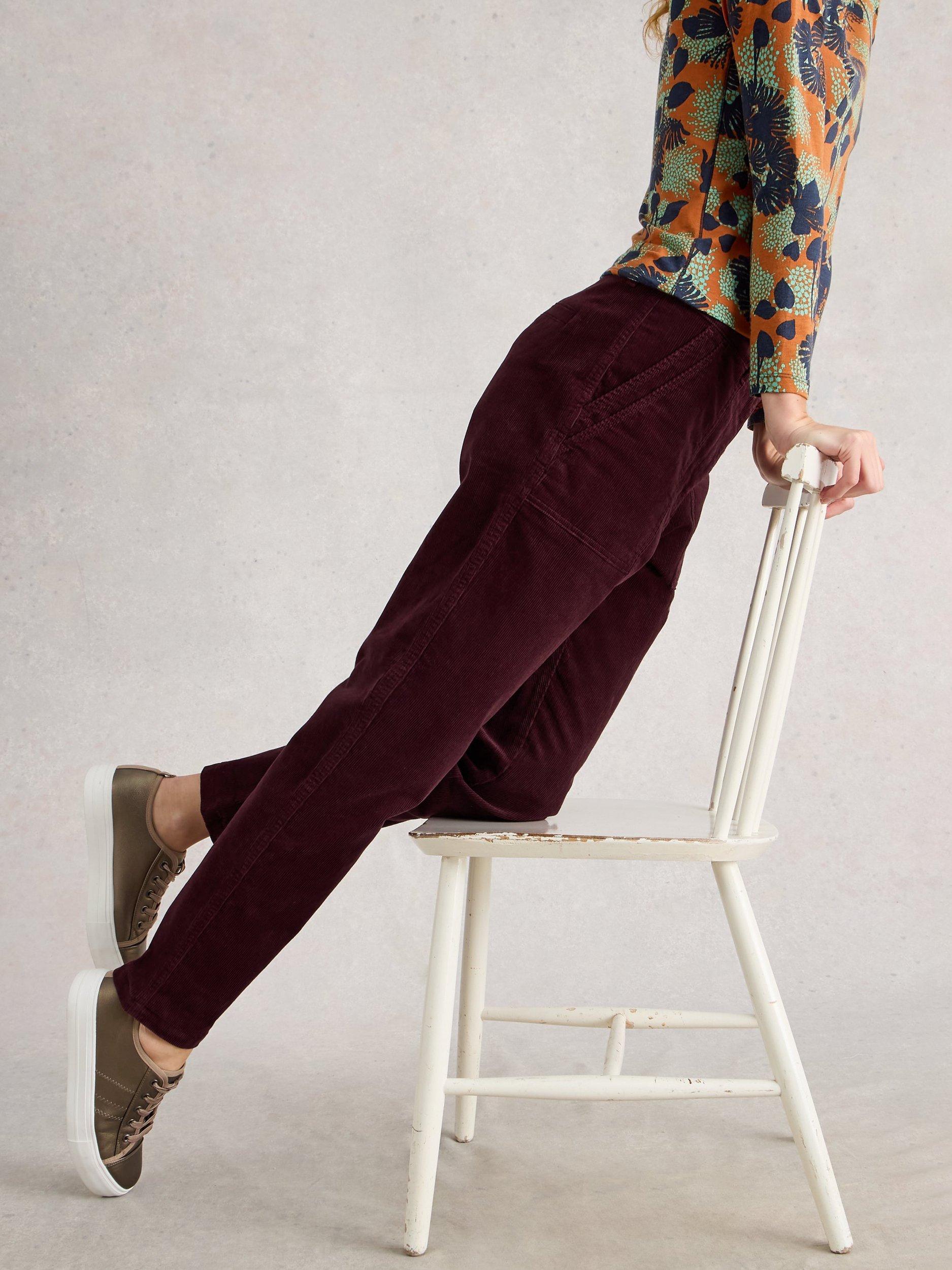 Product image 4 of 6, which shows White Stuff Twister Corduroy Trousers, Dk Plum, 6R