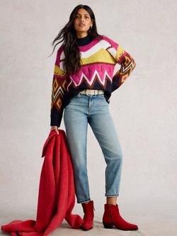 White Stuff Alice Abstract Print Wool Blend Jumper, Grey/Multi