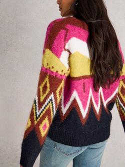 White Stuff Alice Abstract Print Wool Blend Jumper - view 2, Grey/Multi