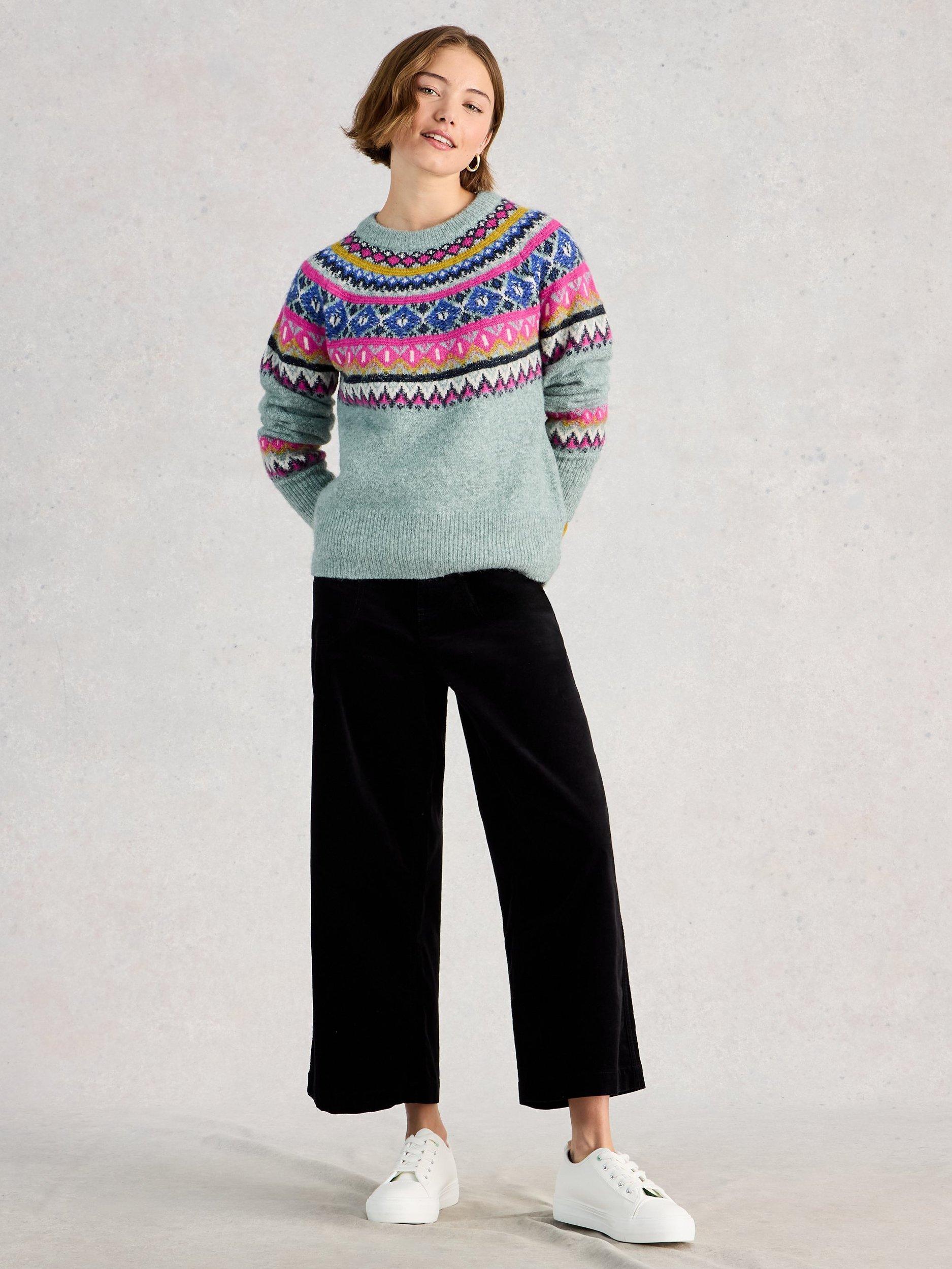 Product image 1 of 6, which shows White Stuff Arctic Fair Isle Jumper, Teal/Multi, 8