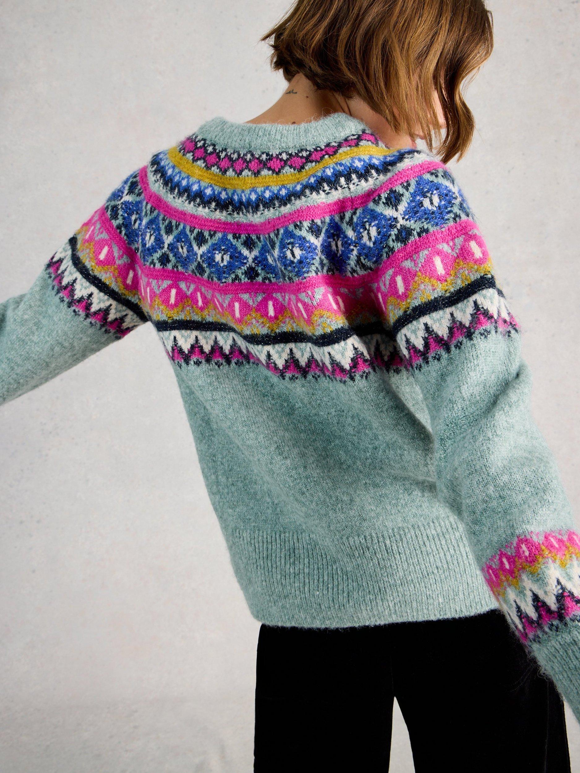 Product image 2 of 6, which shows White Stuff Arctic Fair Isle Jumper, Teal/Multi, 8