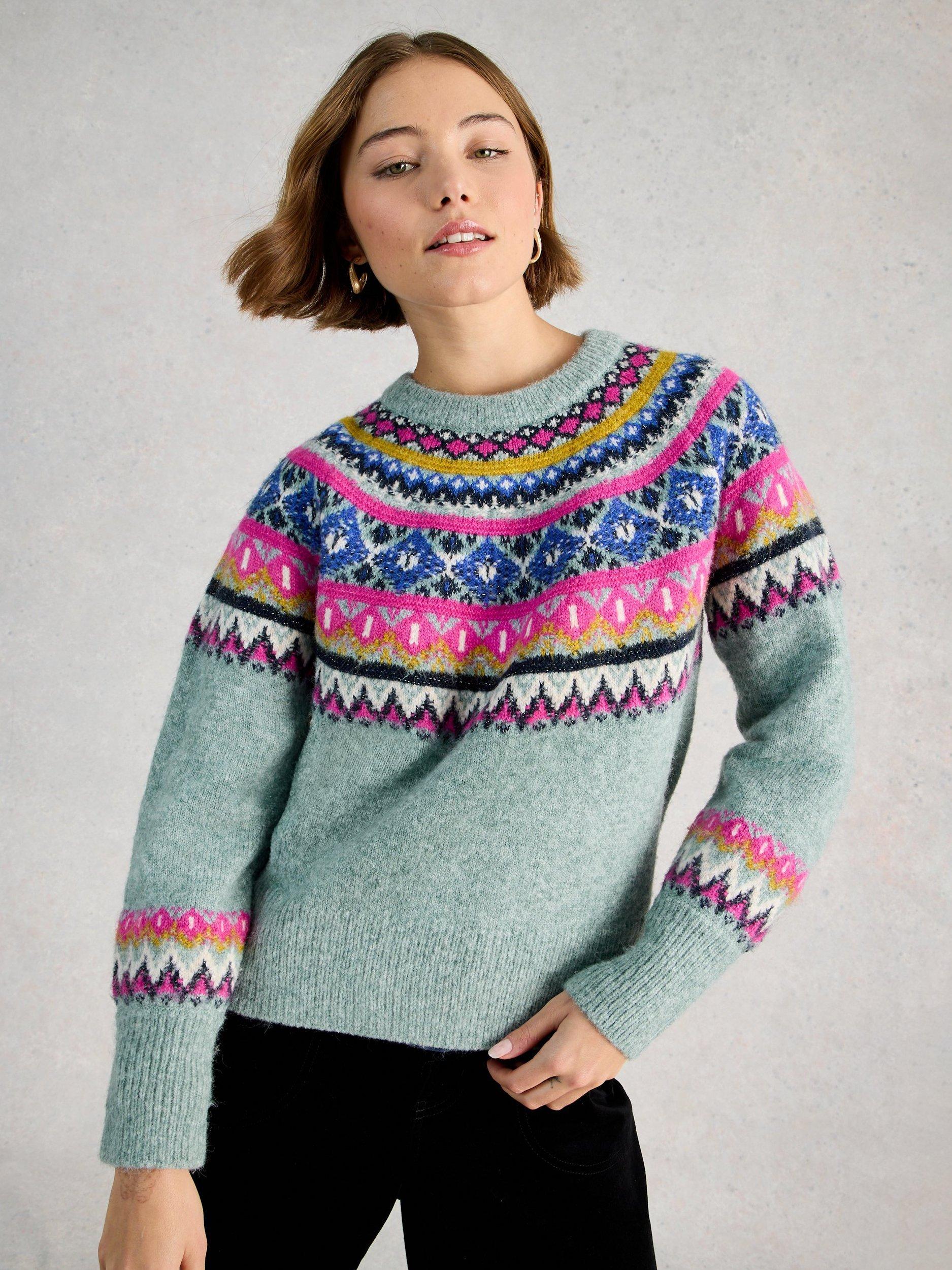Product image 4 of 6, which shows White Stuff Arctic Fair Isle Jumper, Teal/Multi, 8