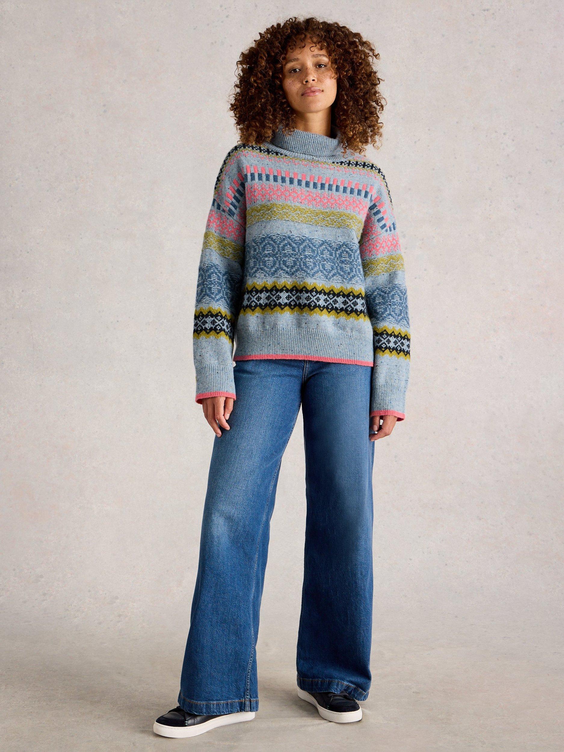 Product image 1 of 6, which shows White Stuff Felicity Lambswool Blend Jumper , Blue/Multi, 12