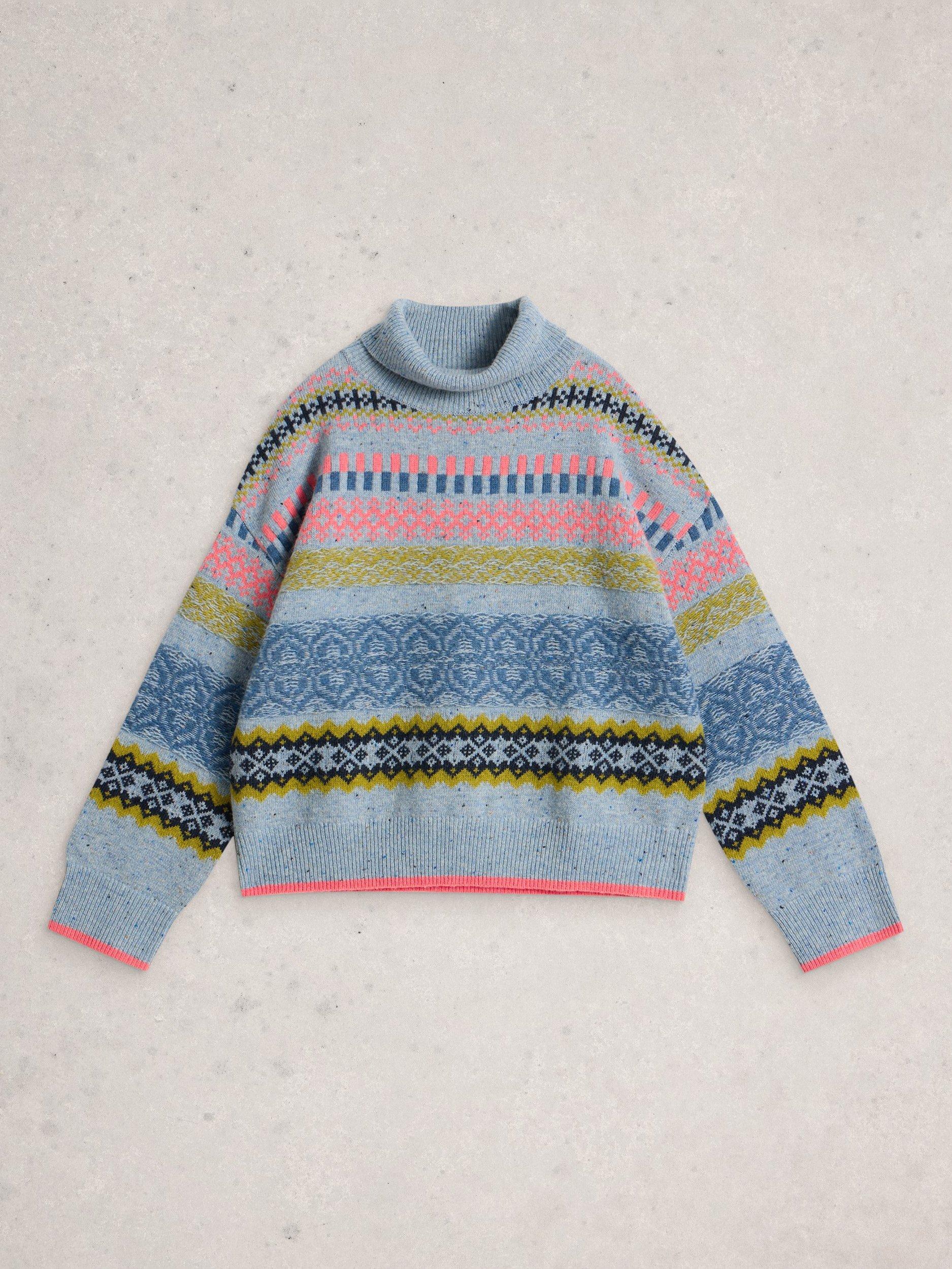 Product image 5 of 6, which shows White Stuff Felicity Lambswool Blend Jumper , Blue/Multi, 12
