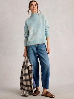 White Stuff Fenella Embroidered Wool Blend Jumper, Blue/Multi