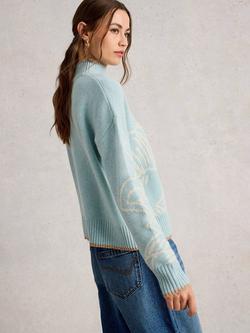 White Stuff Fenella Embroidered Wool Blend Jumper - view 2, Blue/Multi