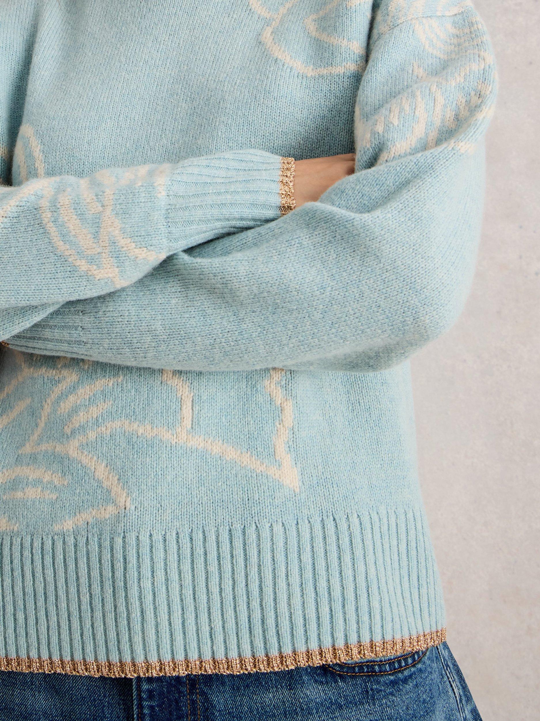Product image 3 of 11, which shows White Stuff Fenella Embroidered Wool Blend Jumper, Blue/Multi, 10