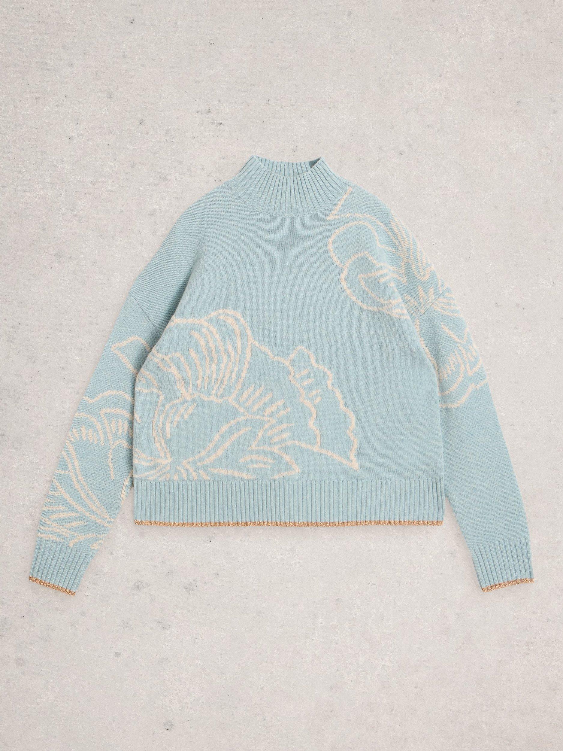 Product image 5 of 11, which shows White Stuff Fenella Embroidered Wool Blend Jumper, Blue/Multi, 10