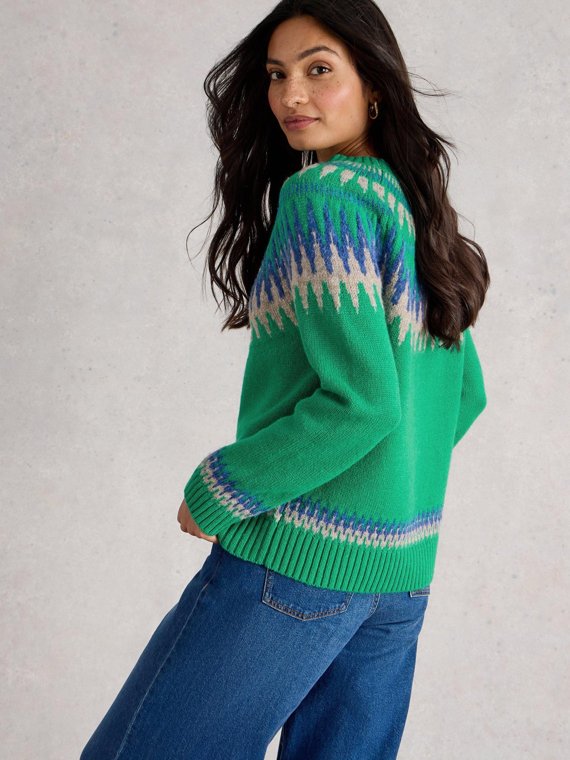 Product image 2 of 6, which shows White Stuff Fifi Fair Isle Wool Rich Jumper, Green/Multi, 6