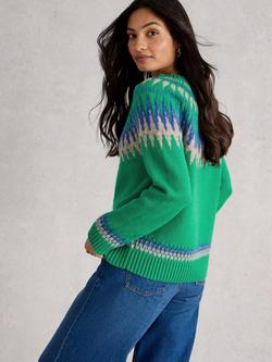 White Stuff Fifi Fair Isle Wool Rich Jumper, Green/Multi - view 2, Green/Multi
