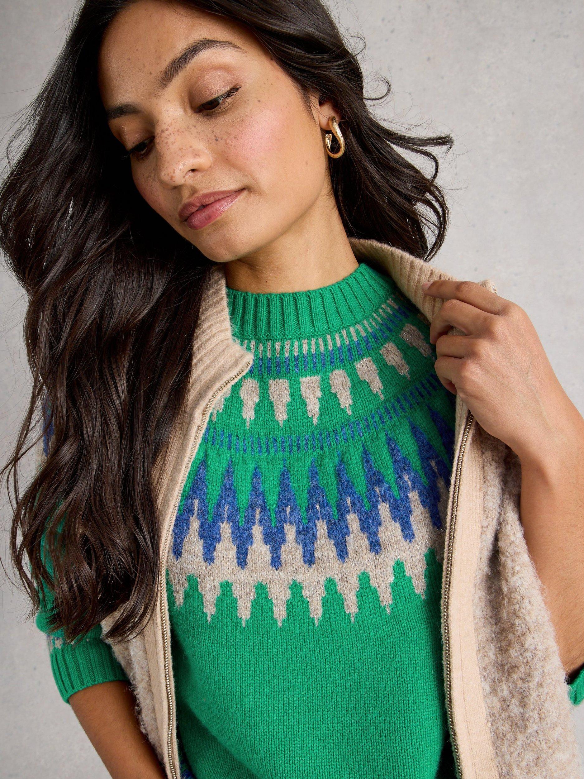 Product image 3 of 6, which shows White Stuff Fifi Fair Isle Wool Rich Jumper, Green/Multi, 6