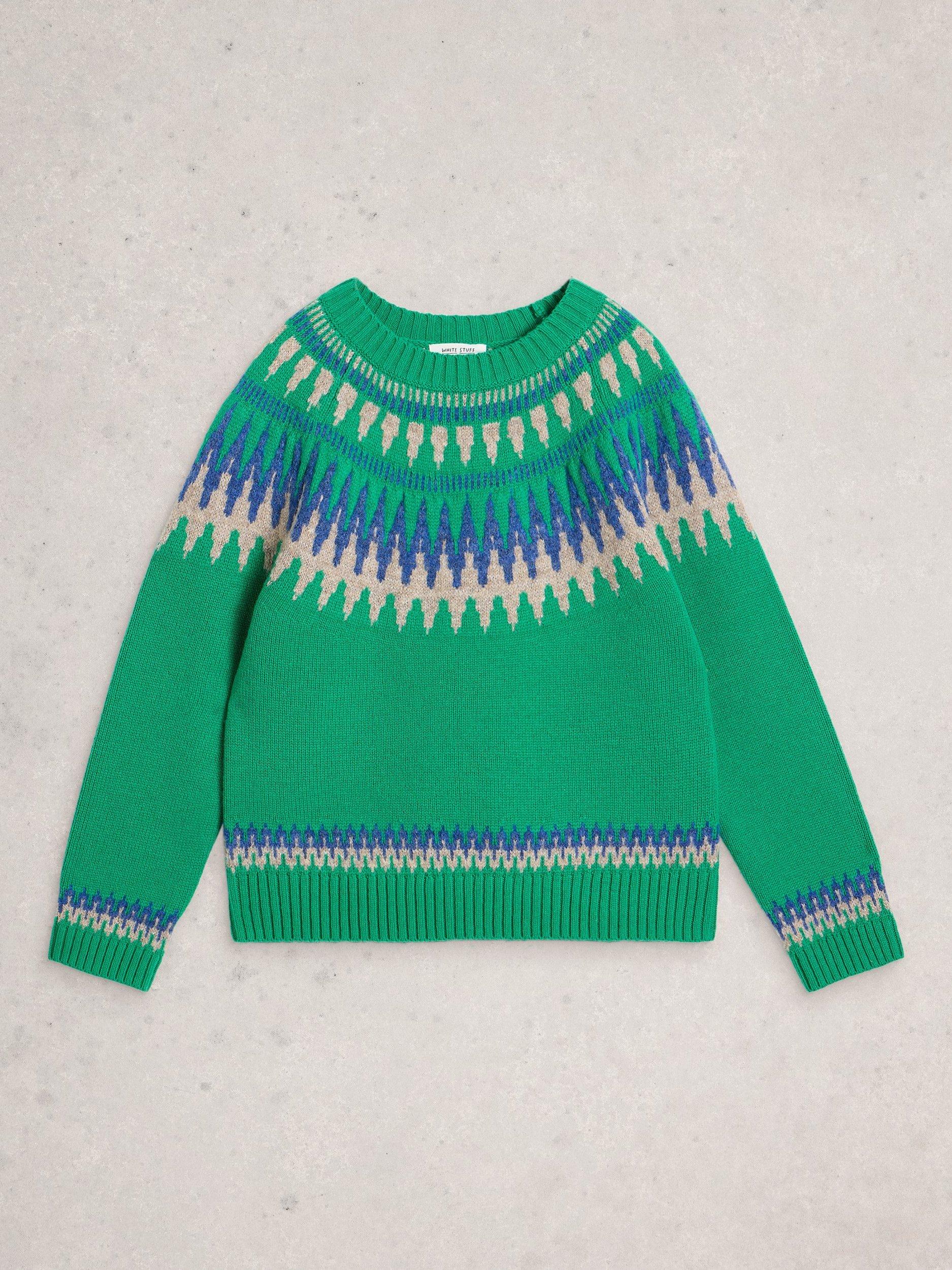 Product image 5 of 6, which shows White Stuff Fifi Fair Isle Wool Rich Jumper, Green/Multi, 6