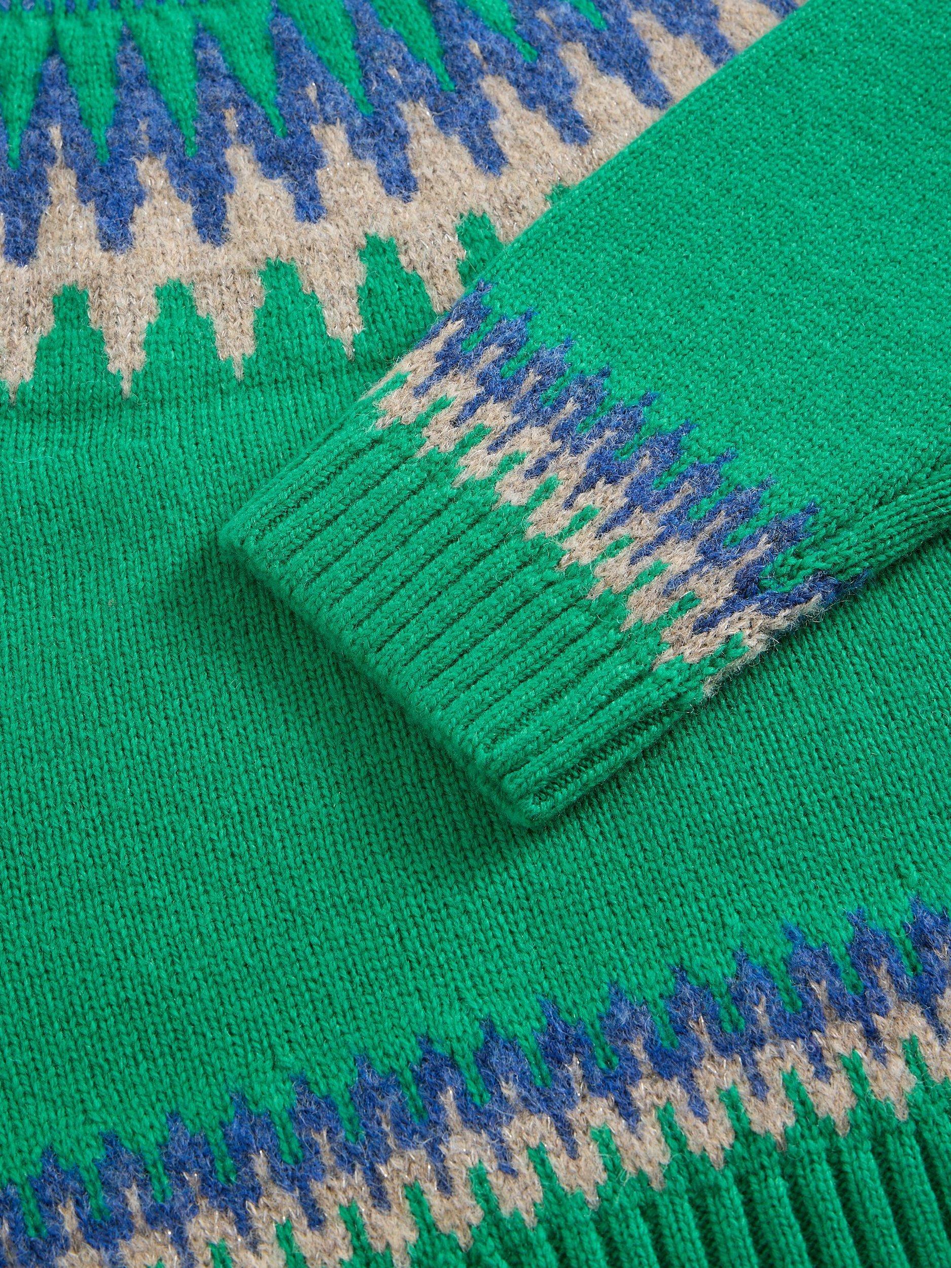 Product image 6 of 6, which shows White Stuff Fifi Fair Isle Wool Rich Jumper, Green/Multi, 6