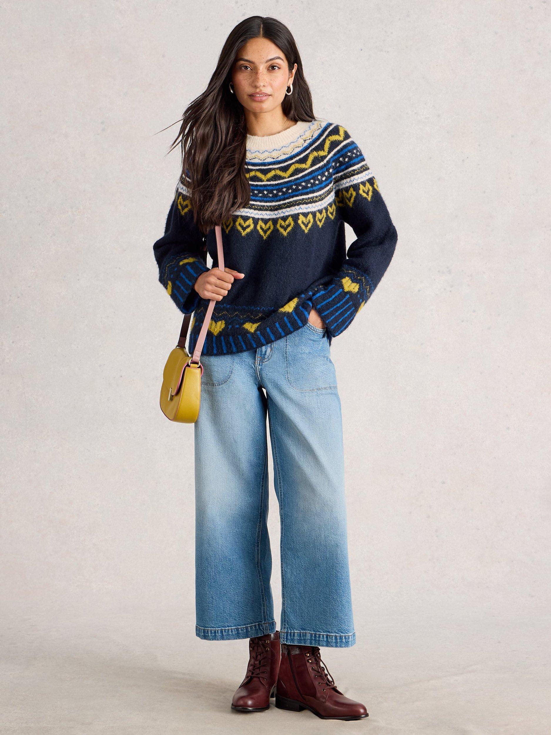 Product image 1 of 6, which shows White Stuff Harriet Fair Isle Round Neck Jumper , Blue/Multi, 6