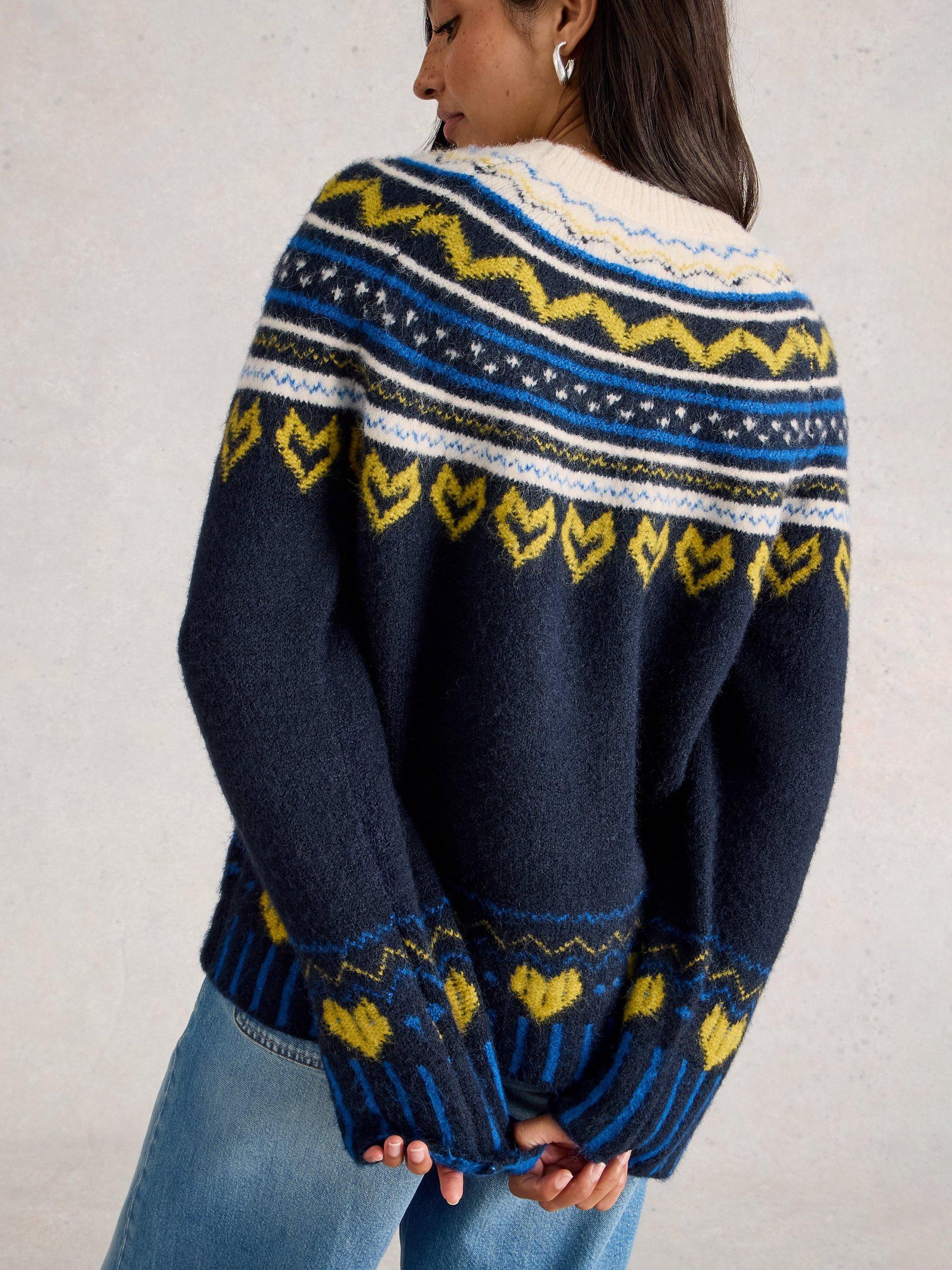 Product image 2 of 6, which shows White Stuff Harriet Fair Isle Round Neck Jumper , Blue/Multi, 6