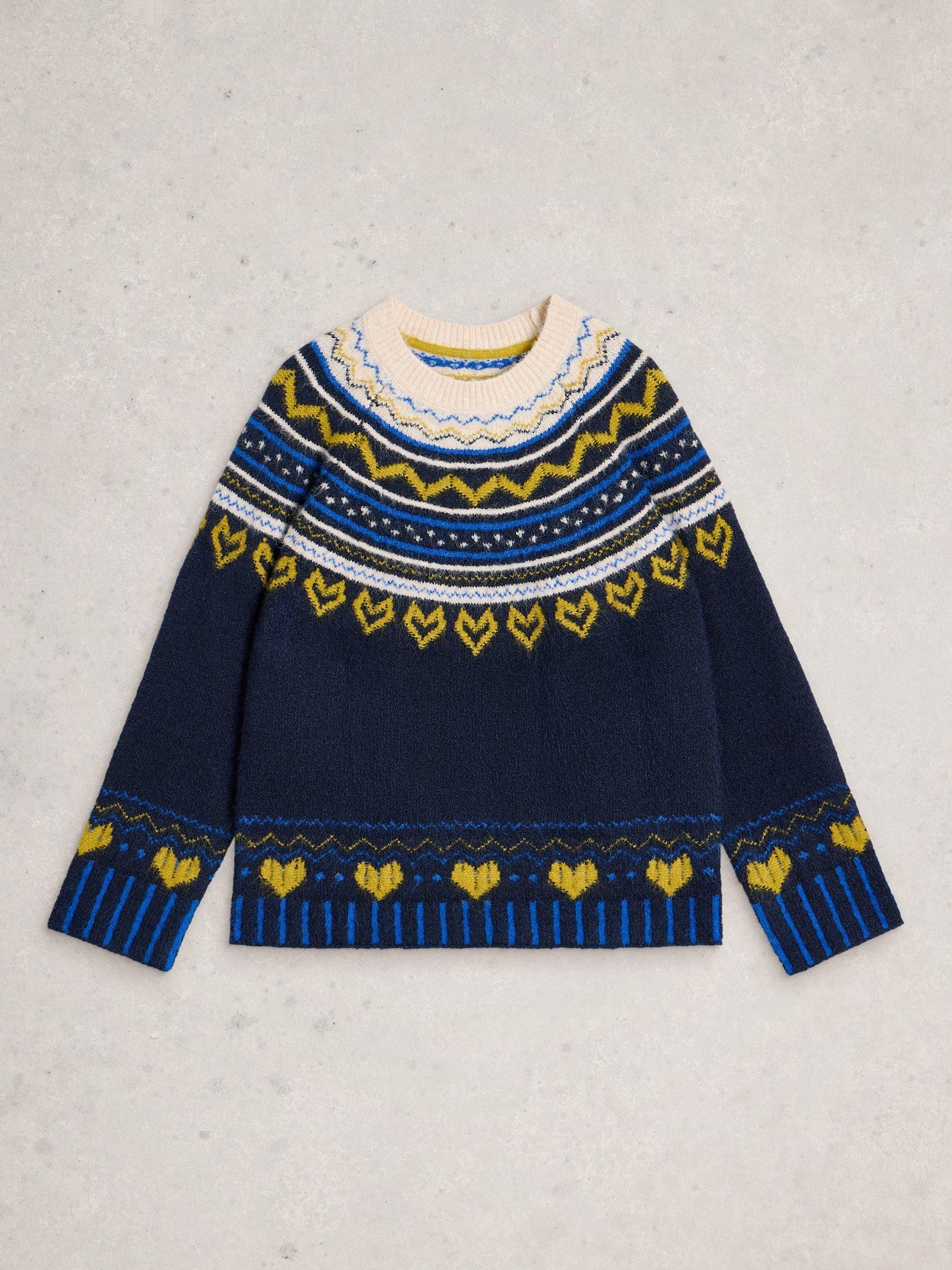Product image 5 of 6, which shows White Stuff Harriet Fair Isle Round Neck Jumper , Blue/Multi, 6