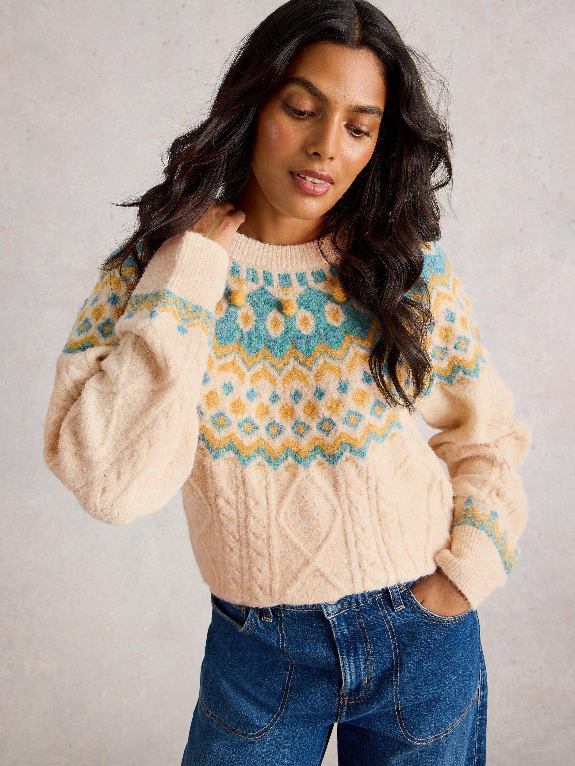 Product image 3 of 6, which shows White Stuff Izzy Fair Isle Jumper, Ivory/Multi, 16