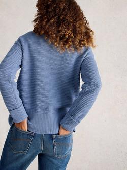 White Stuff Jade Organic Cotton Long Sleeve Round Neck Jumper - view 2, Mid Blue