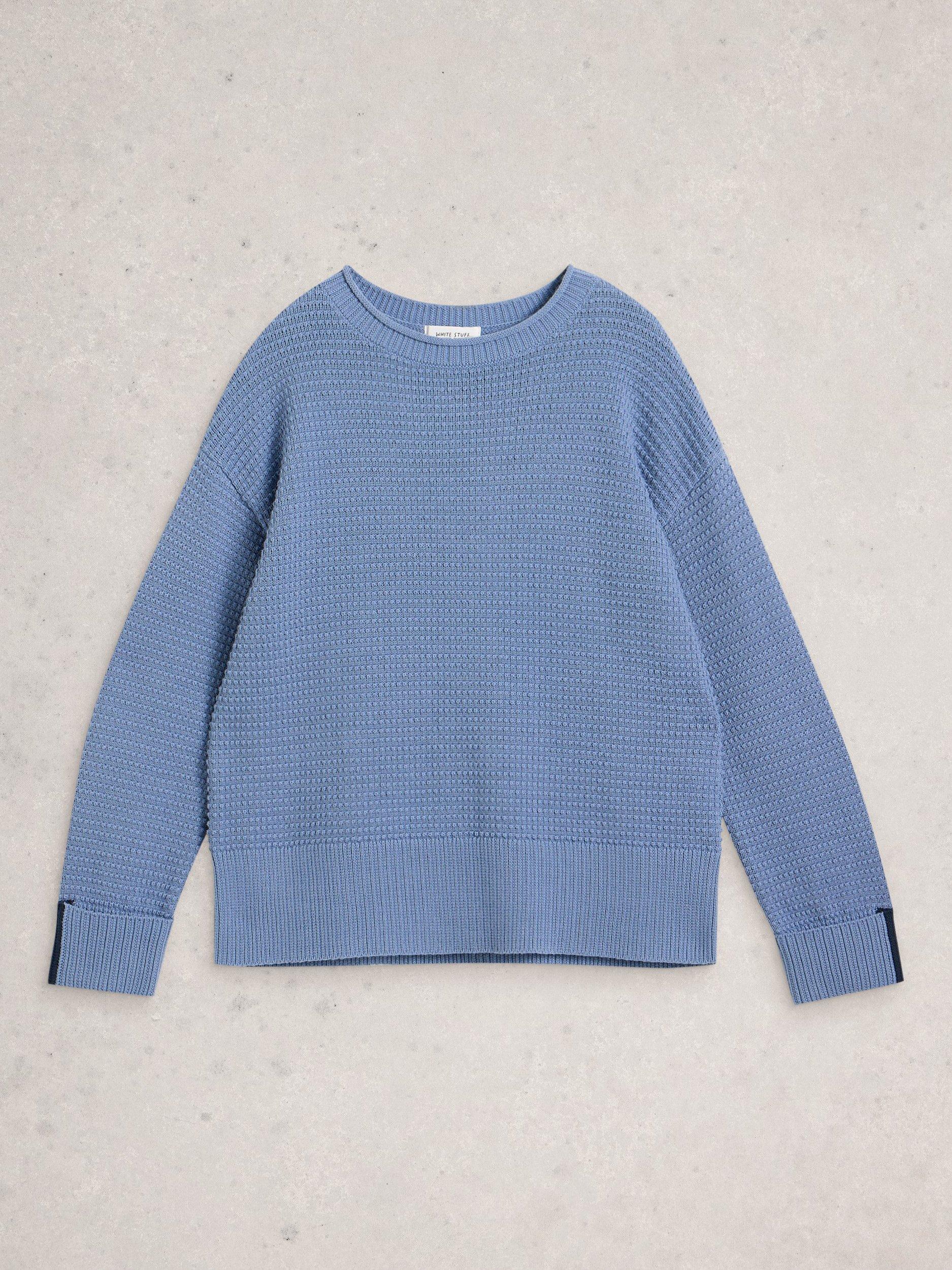 Product image 5 of 6, which shows White Stuff Jade Organic Cotton Long Sleeve Round Neck Jumper, Mid Blue, 6