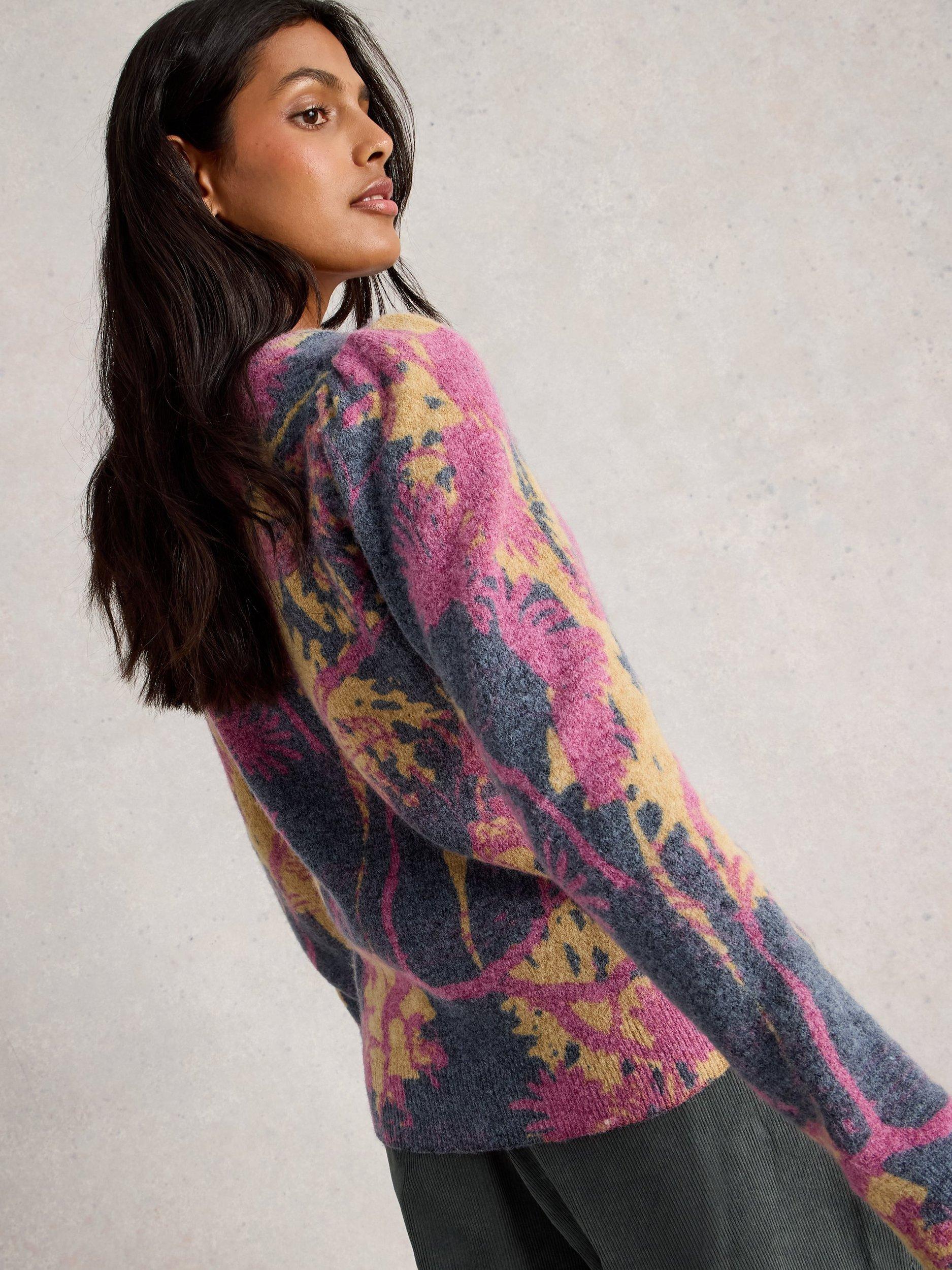 Product image 2 of 6, which shows White Stuff Jodie Abstract Wool Blend Jumper, Navy/Multi, 6