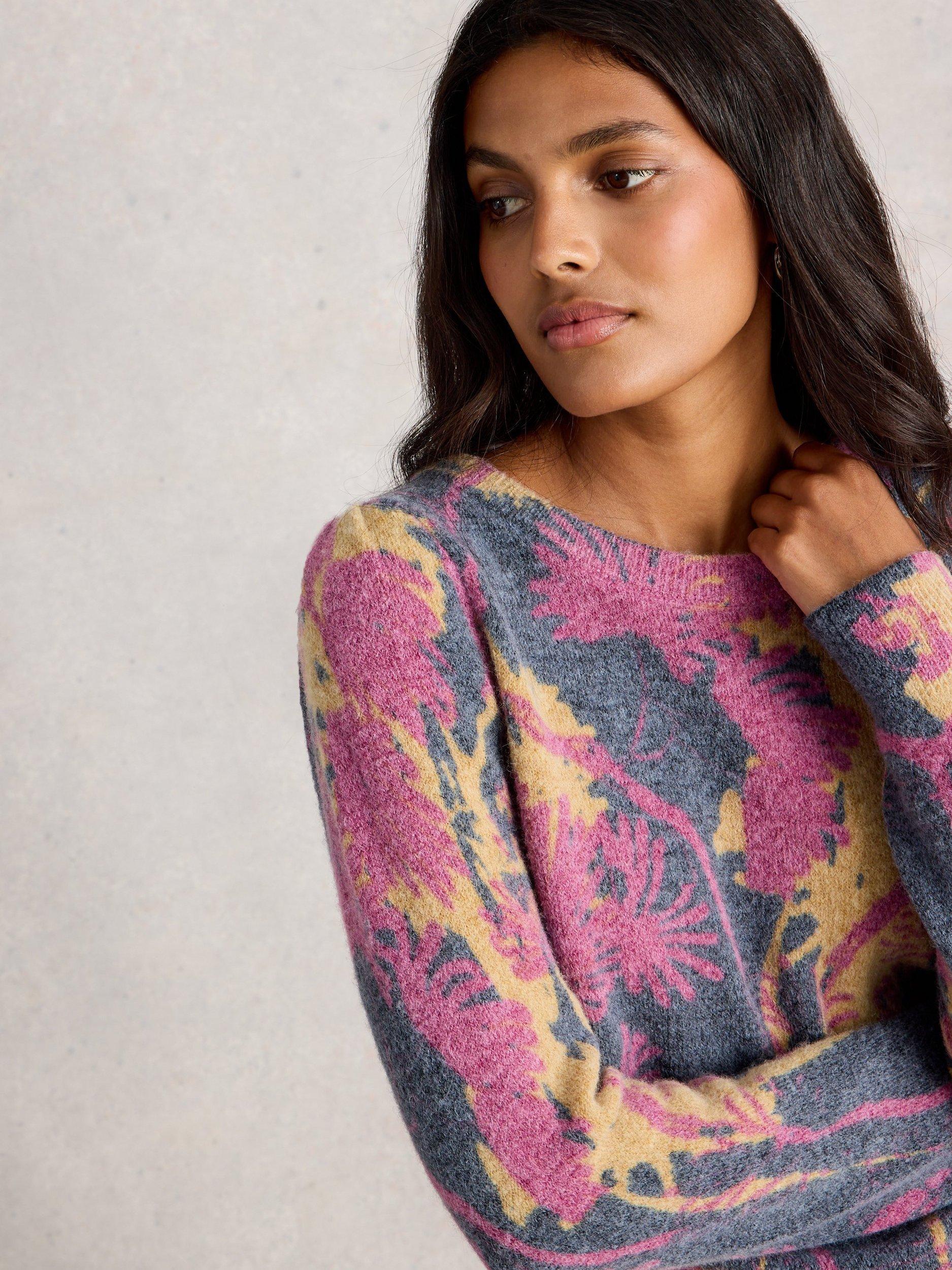 Product image 3 of 6, which shows White Stuff Jodie Abstract Wool Blend Jumper, Navy/Multi, 6