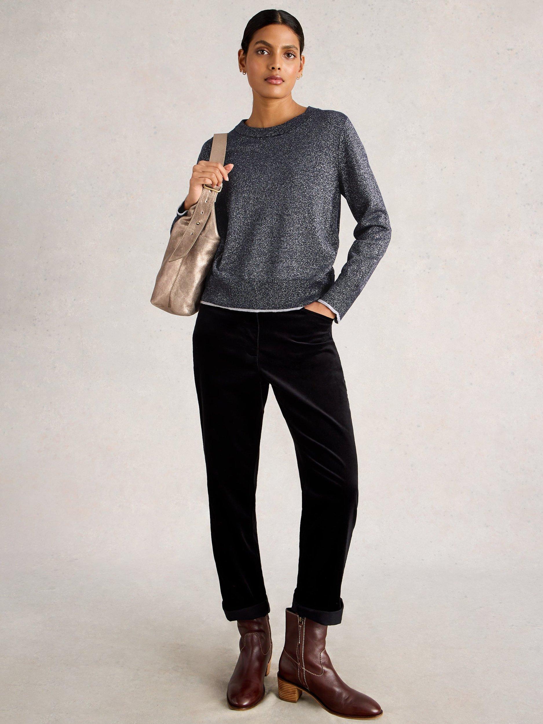 Product image 1 of 6, which shows White Stuff Katie Cotton Merino Wool Blend Jumper, Dark Navy, 8