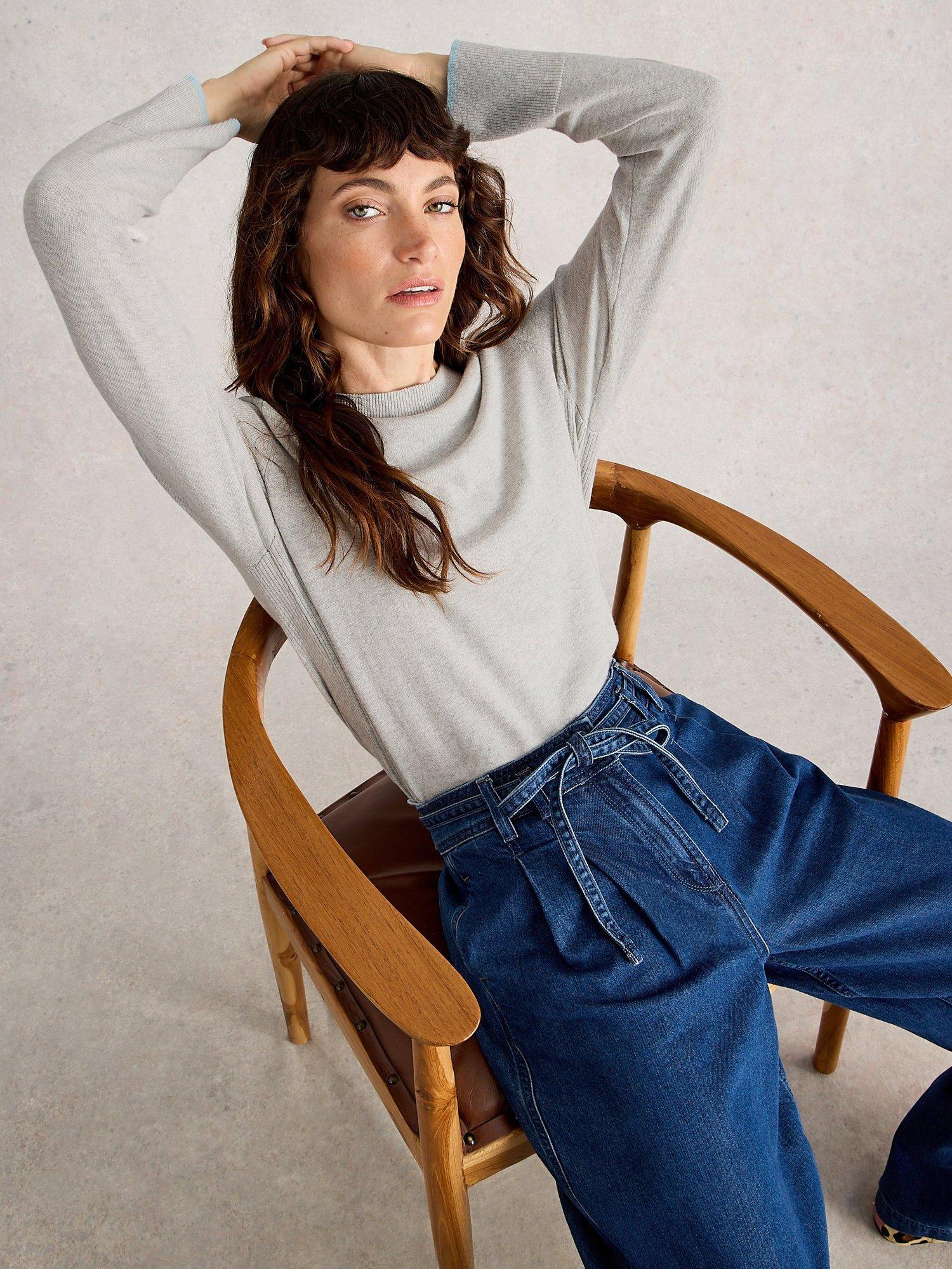 Product image 4 of 6, which shows White Stuff Katie Wool Blend Long Sleeve Round Neck Jumper, Mid Grey, 12