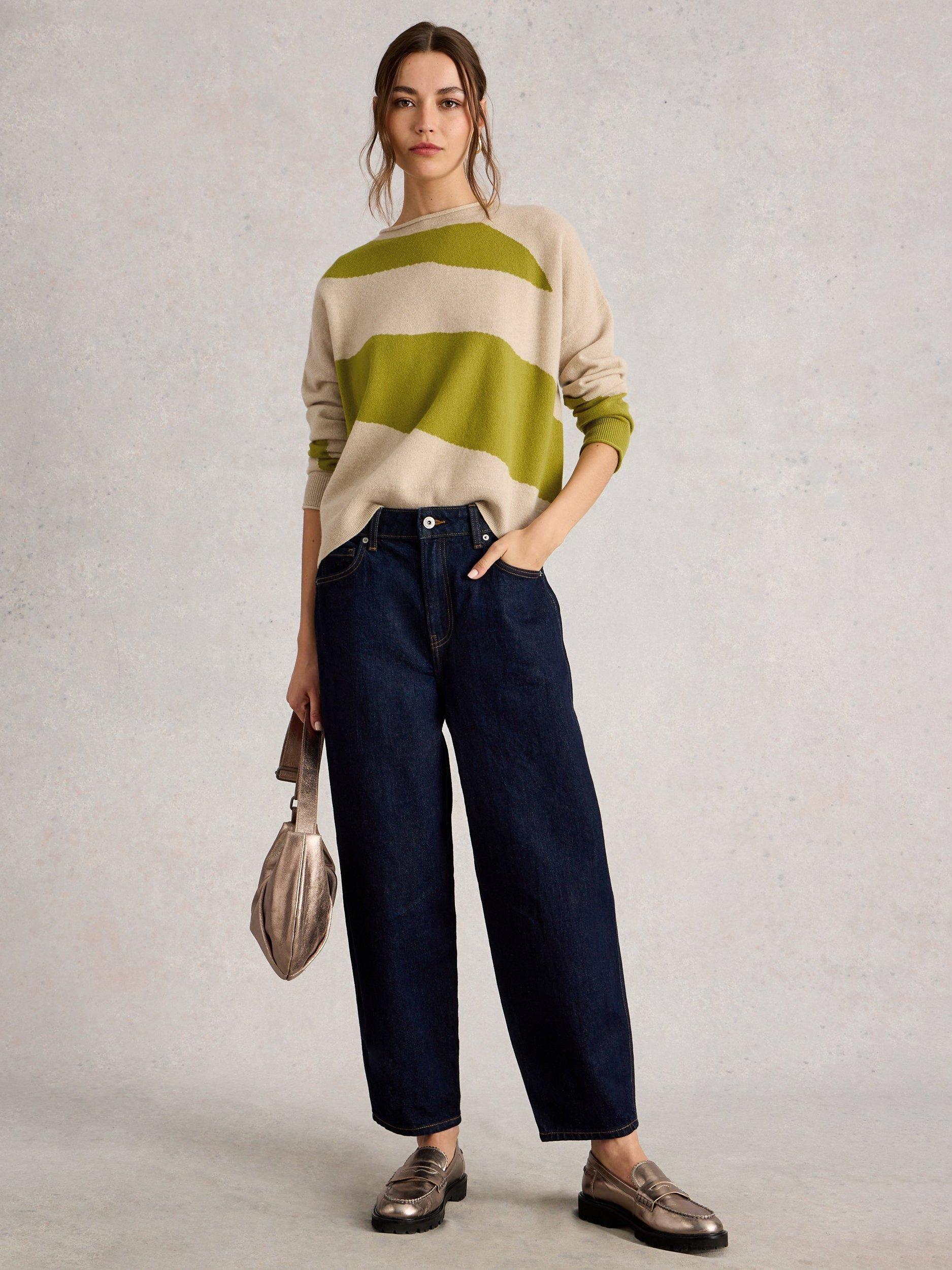 Product image 1 of 6, which shows White Stuff Kitty Abstract Cashmere Jumper, Natural/Green, 14