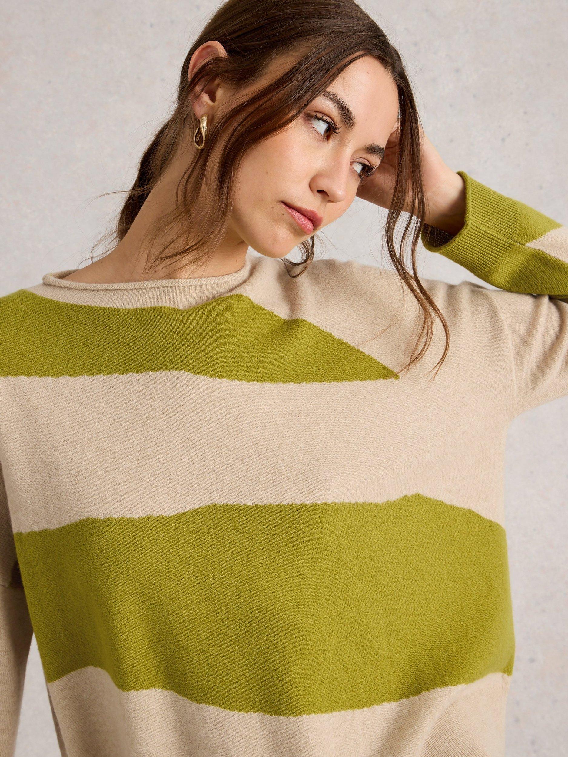 Product image 3 of 6, which shows White Stuff Kitty Abstract Cashmere Jumper, Natural/Green, 14