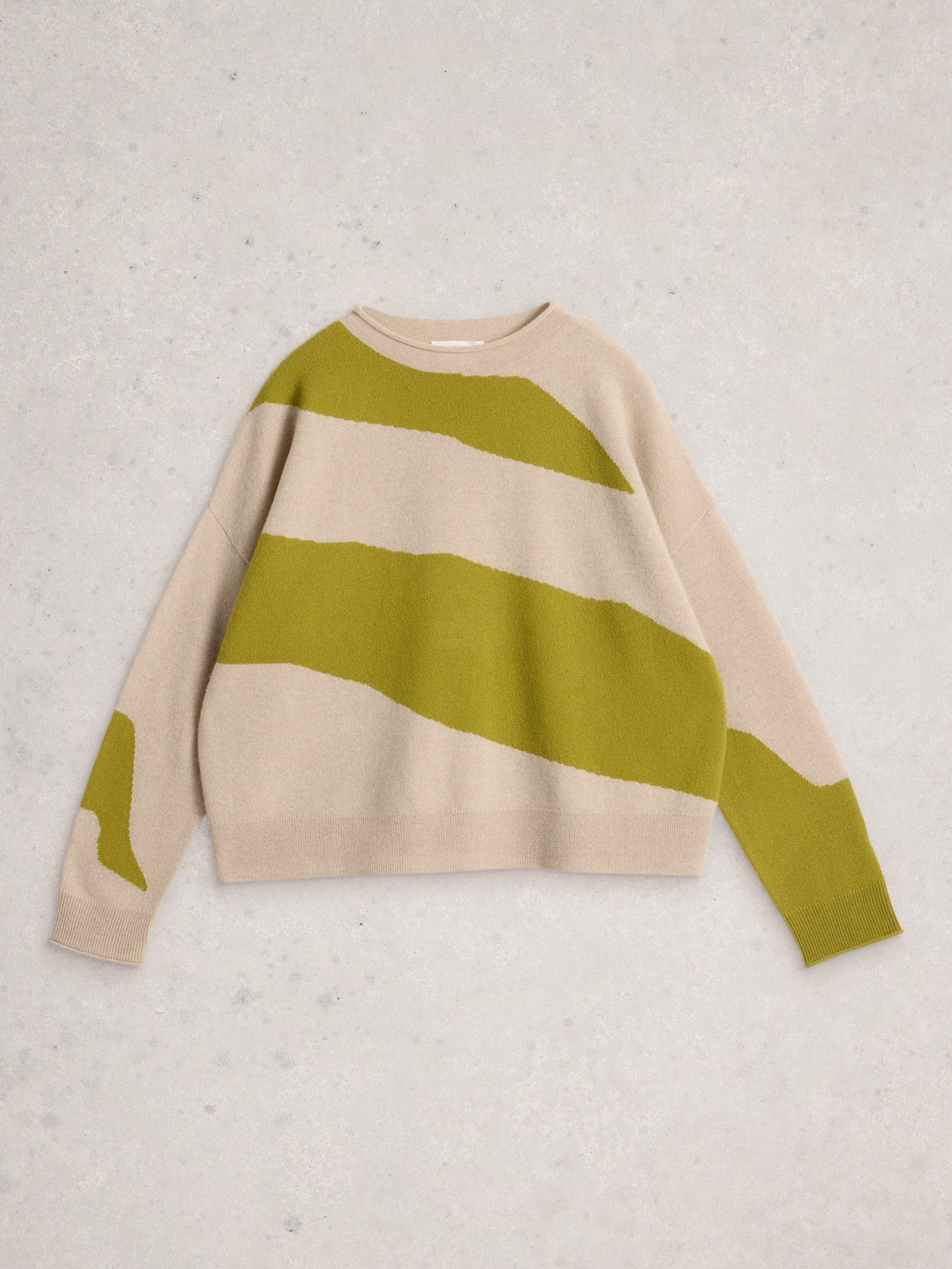Product image 5 of 6, which shows White Stuff Kitty Abstract Cashmere Jumper, Natural/Green, 14