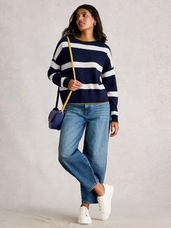 White Stuff Kitty Cashmere Stripe Long Sleeve Crew Neck Jumper, Navy/Multi