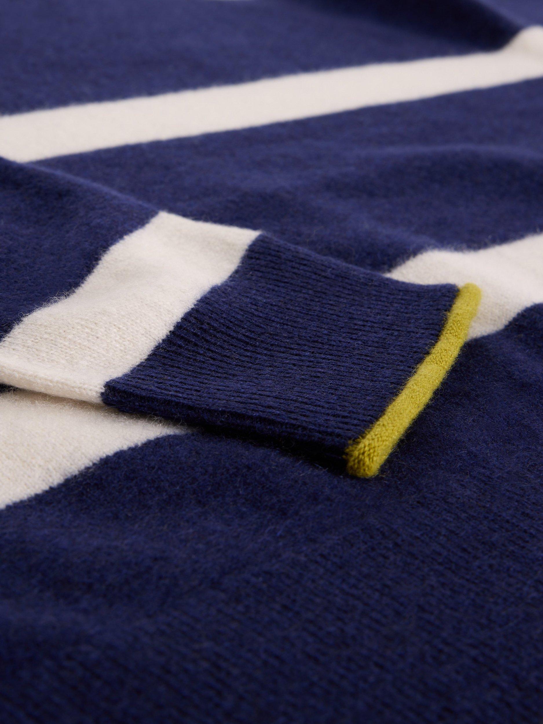 Product image 6 of 6, which shows White Stuff Kitty Cashmere Stripe Long Sleeve Crew Neck Jumper, Navy/Multi, 12