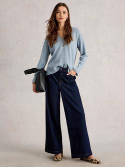 White Stuff Lily Wool Colour Block V Neck Jumper, Blue/Multi