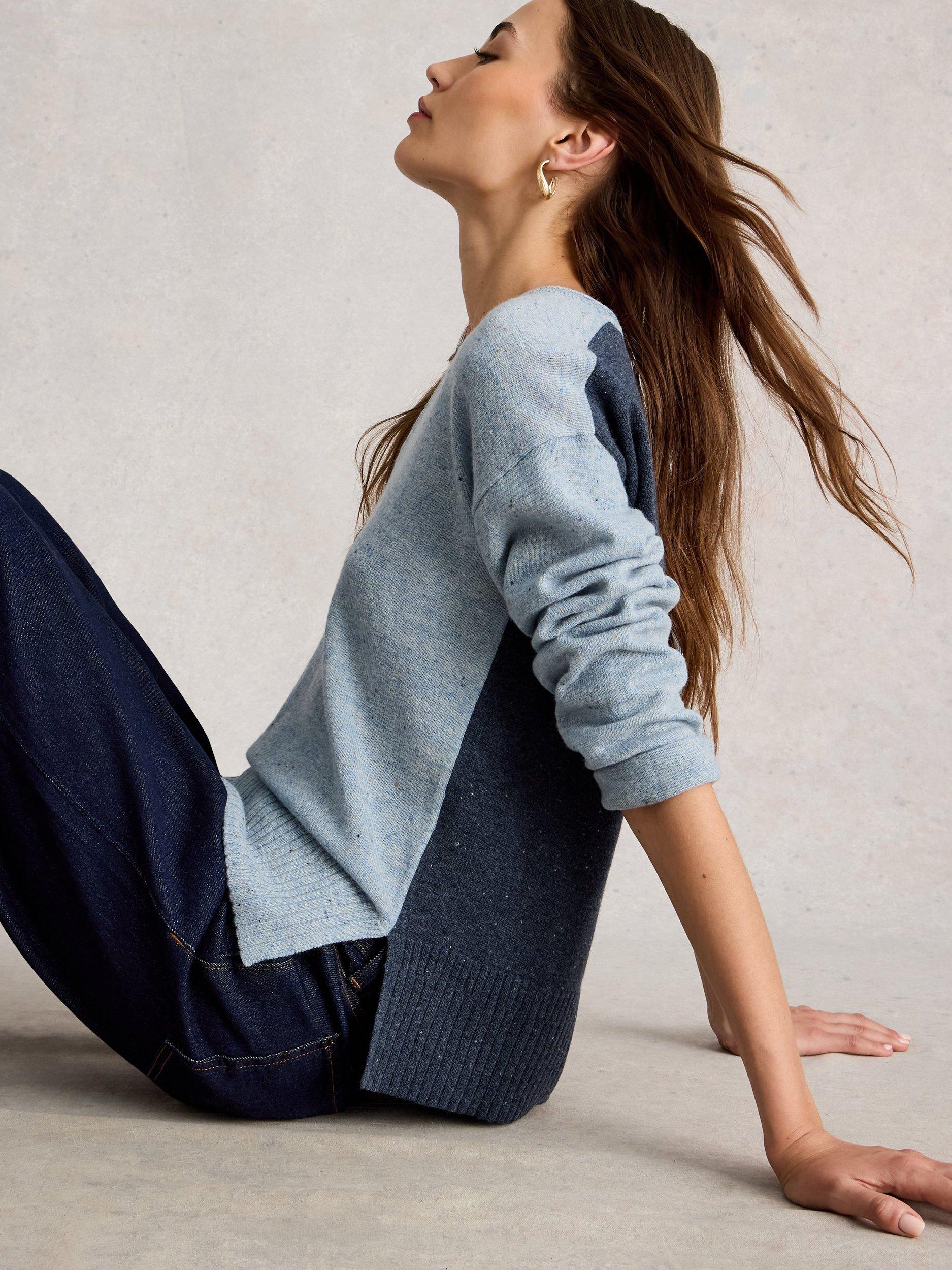 Product image 4 of 6, which shows White Stuff Lily Wool Colour Block V Neck Jumper, Blue/Multi, 6