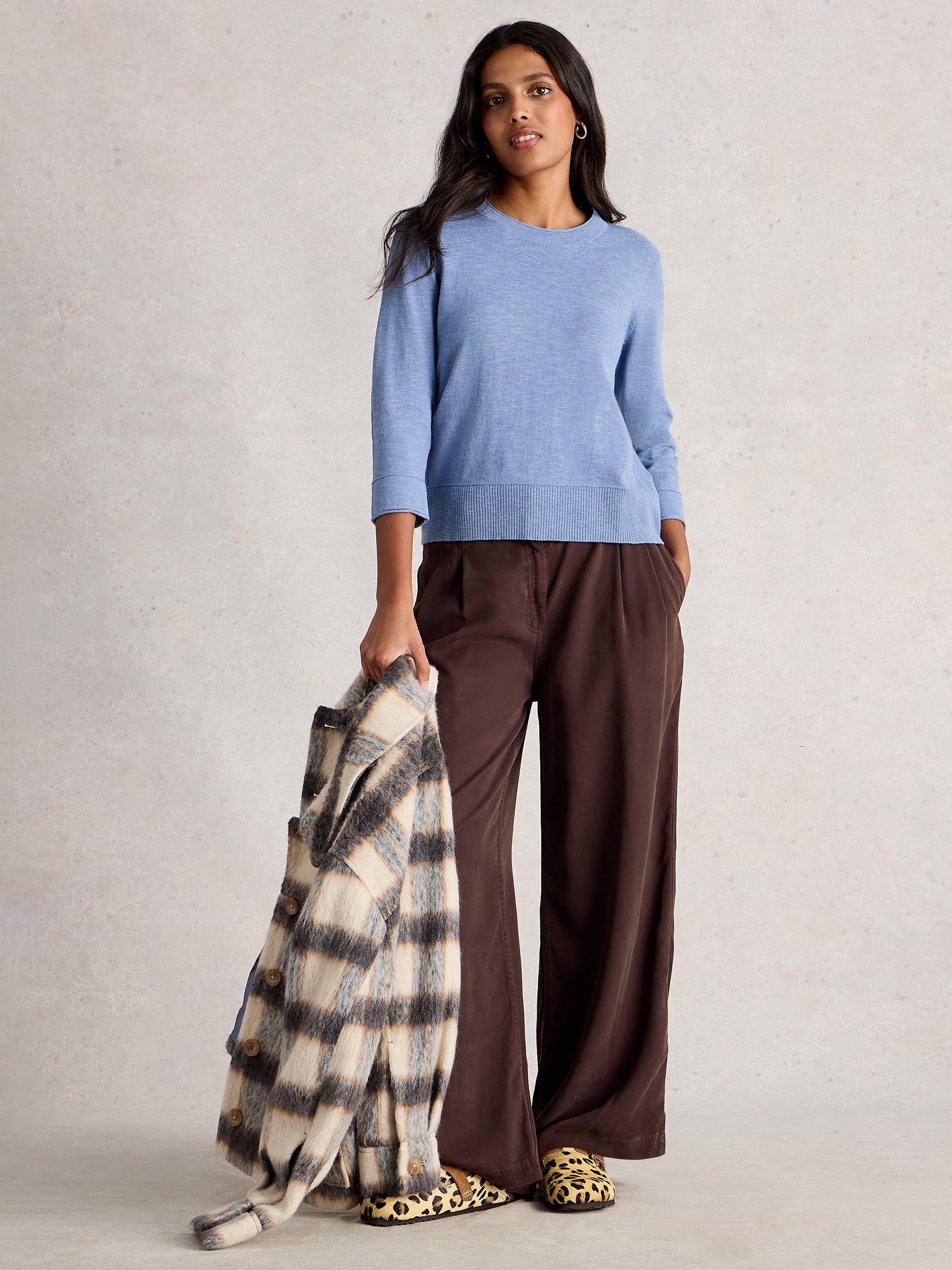 Product image 1 of 6, which shows White Stuff Crew Neck Cotton Linen Blend Jumper, Mid Blue, 6