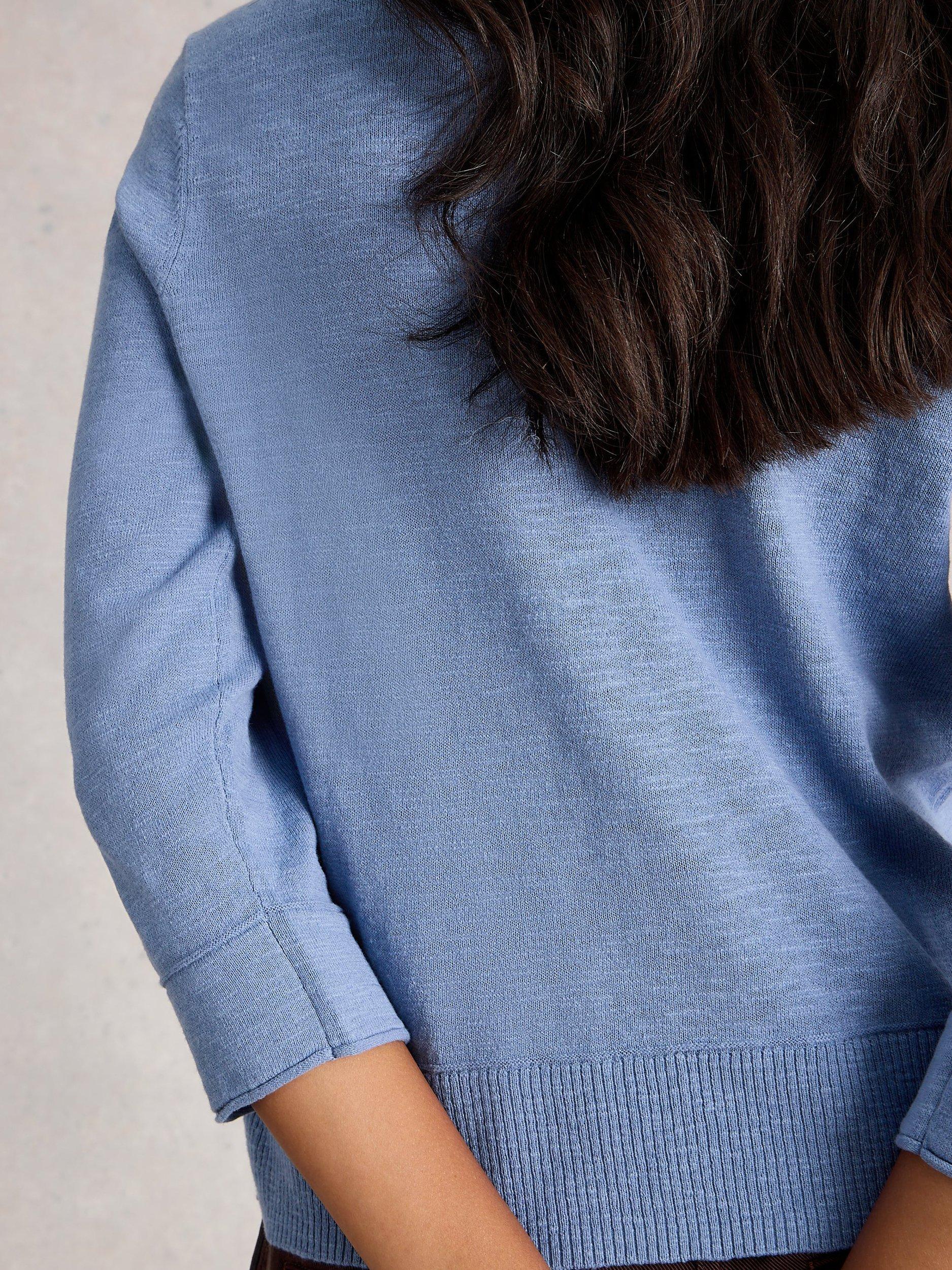 Product image 2 of 6, which shows White Stuff Crew Neck Cotton Linen Blend Jumper, Mid Blue, 6
