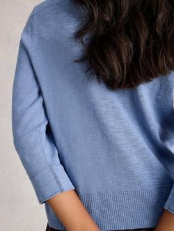 White Stuff Crew Neck Cotton Linen Blend Jumper - view 2, Mid Blue