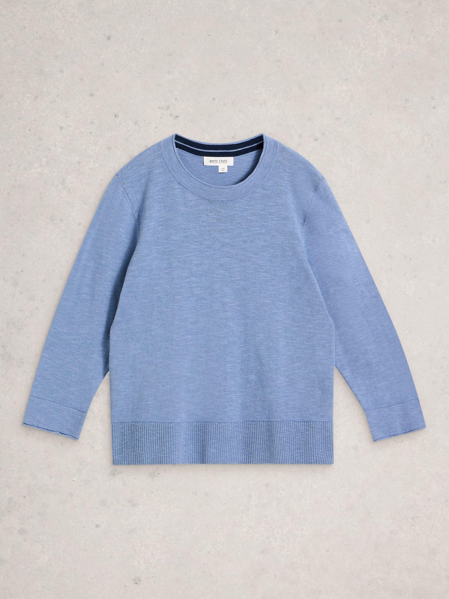 Product image 5 of 6, which shows White Stuff Crew Neck Cotton Linen Blend Jumper, Mid Blue, 6