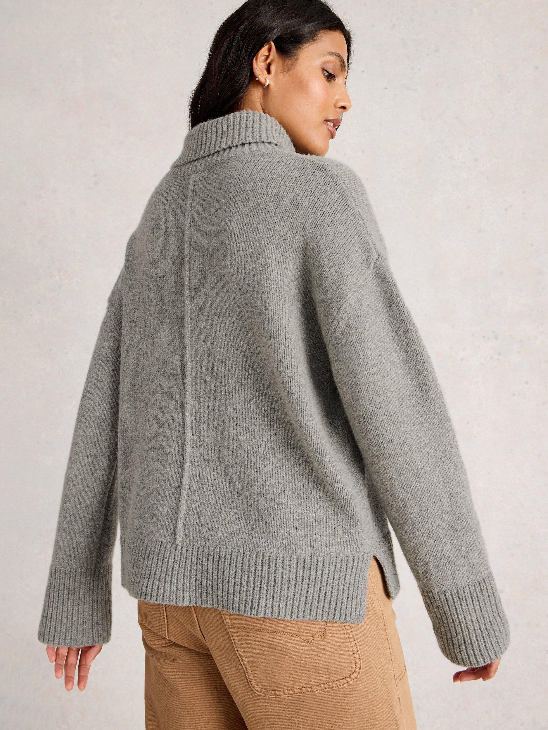 Product image 2 of 6, which shows White Stuff Marianne Wool Blend Turtle Neck Jumper , Mid Grey, 6